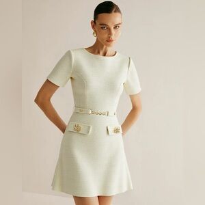 Commense Ivory Belted Mini Dress